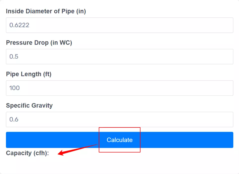 2 PSI Natural Gas Pipe Sizing Calculator