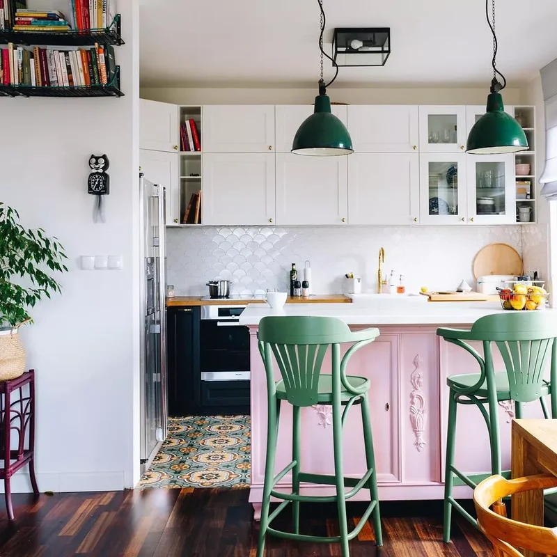 A Bubblegum Pink Kitchen Island