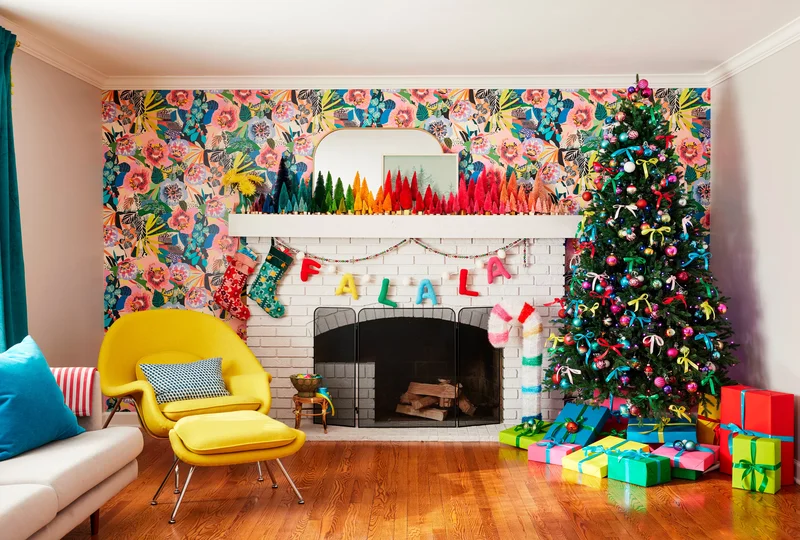 53 Stunning Christmas Mantel Decor Ideas for Your Home 25 A Rainbow of Trees