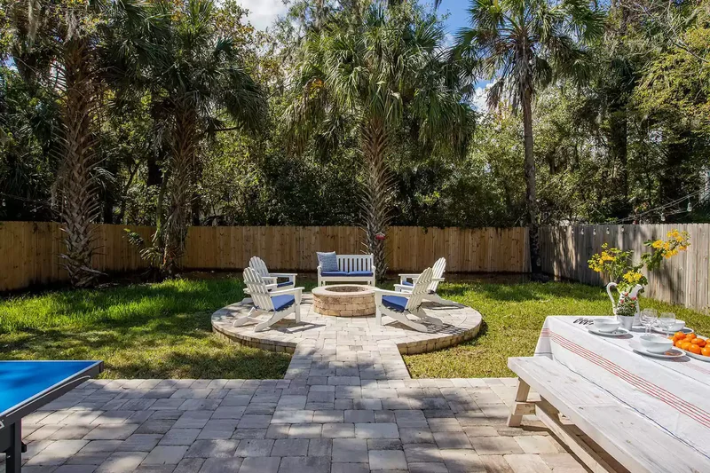 45 Beautiful Backyard Walkway Ideas to Transform Your Yard 42 A Smaller Patio and Fire Pit Area