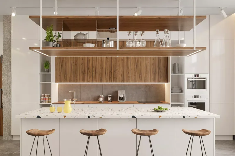 24 Beautiful Kitchen Island Storage Solutions You'll Love 7 Above-Island Shelving