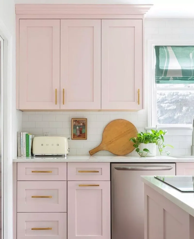 30 Pink Kitchen Designs Showing Pink as the Ideal Neutral 22 Accent with Gold Hardware
