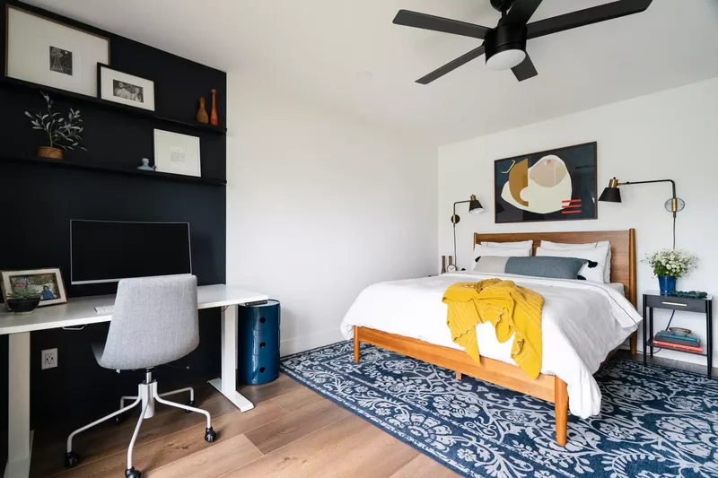 25 Navy Blue Bedroom Designs That Transcend Nautical Style 11 Add Bright Pops of Color