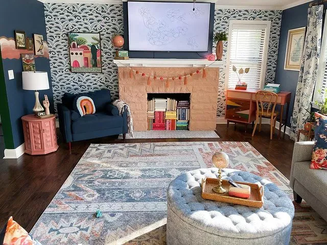 36 Beautiful Painted Fireplace Ideas for Your Home 14 Add Color Inside the Fireplace