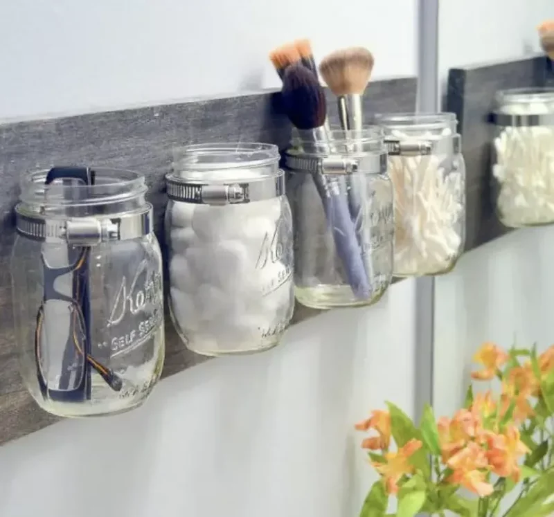 43 Bathroom Storage Solutions for More Space and Style 19 Add DIY Mason Jar Storage