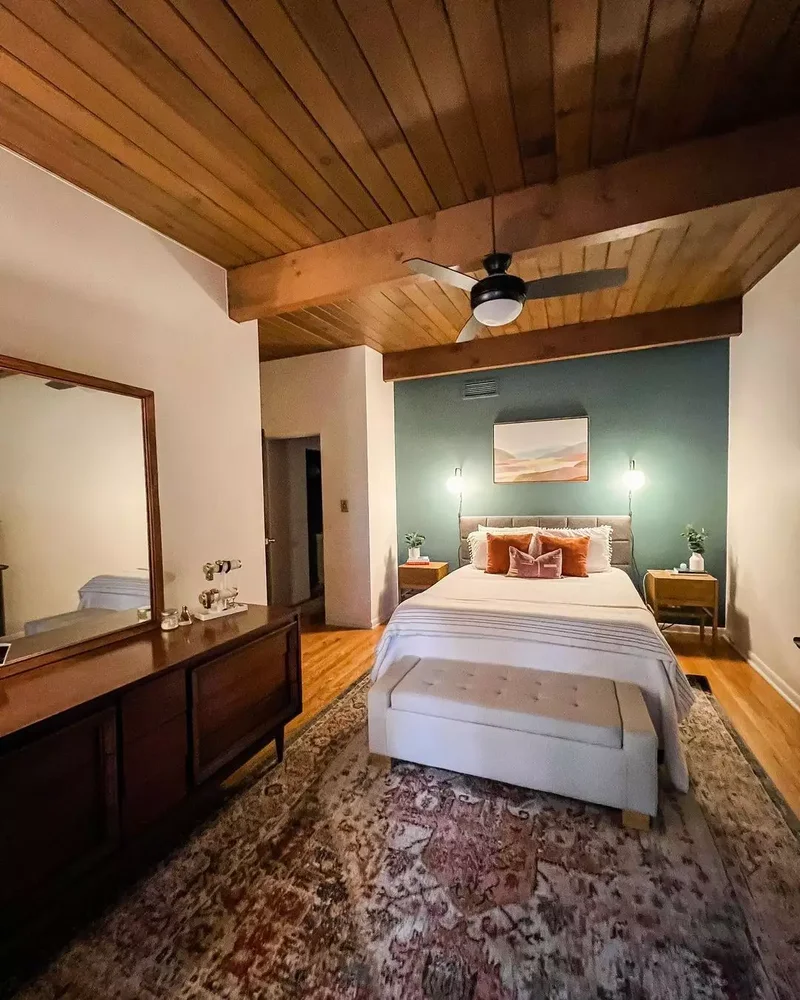 20 Stunning Wood Ceiling Design Ideas for Every Room 5 Add Extra Character to a Long, Narrow Bedroom