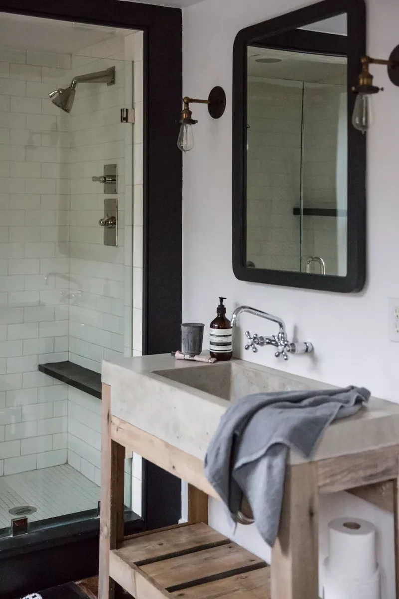 32 Modern Farmhouse Bathroom Designs That Never Go Out of Style 18 Add Industrial Elements