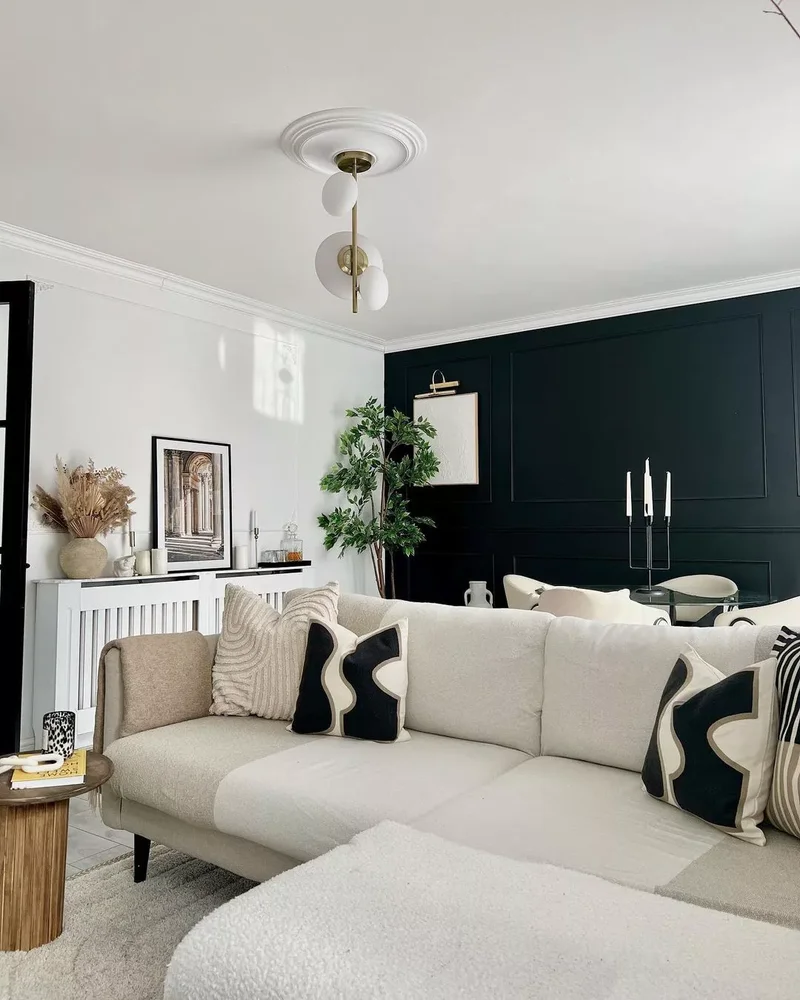 30 Black-and-White Living Room Ideas That Look Stunning 17 Add Picture Rail Molding