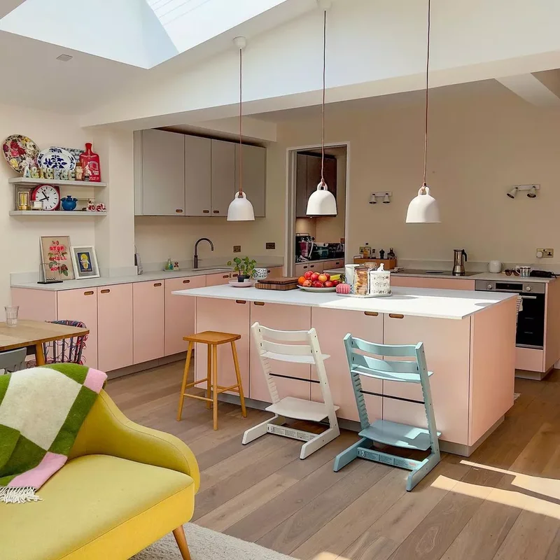 30 Pink Kitchen Designs Showing Pink as the Ideal Neutral 18 Add Playful Seating