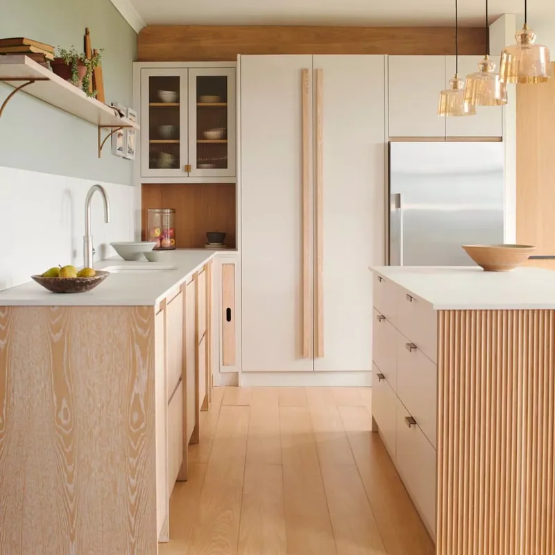 30 Pink Kitchen Designs Showing Pink as the Ideal Neutral 15 Add Reeded Glass Cabinetry