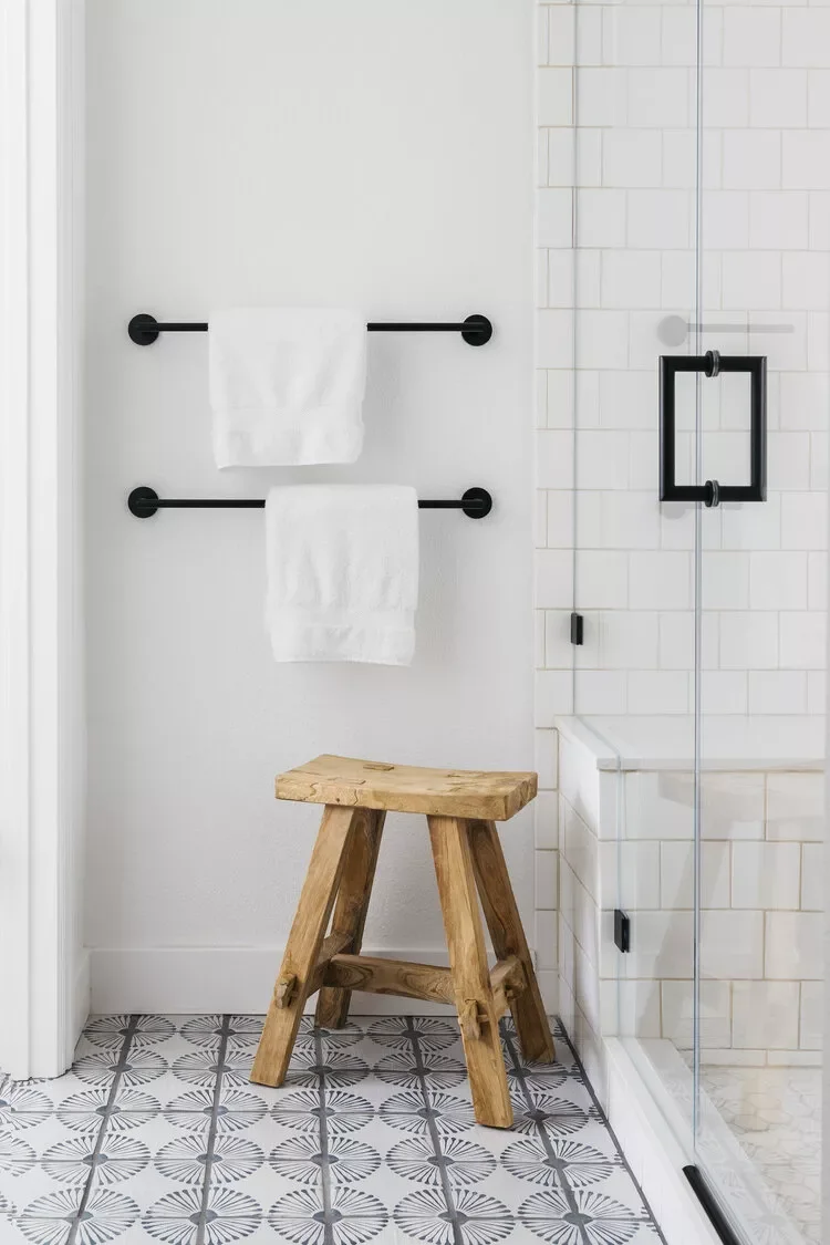 32 Modern Farmhouse Bathroom Designs That Never Go Out of Style 22 Add Rustic Shower Accessories