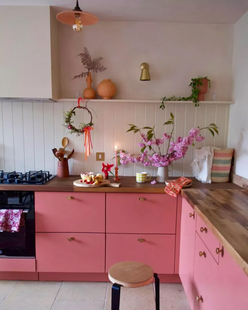 30 Pink Kitchen Designs Showing Pink as the Ideal Neutral 9 Add Wainscoting