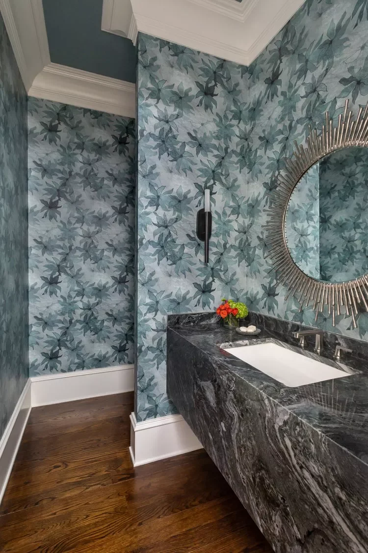 50 Moody Dark Bathroom Ideas for a Dramatic Transformation 22 Add Wallpaper in Your Desired Style