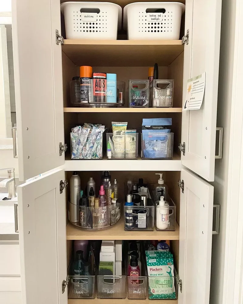 24 Smart Ways to Organize Your Bathroom Closet Beautifully 1 Add a Couple of Lazy Susans