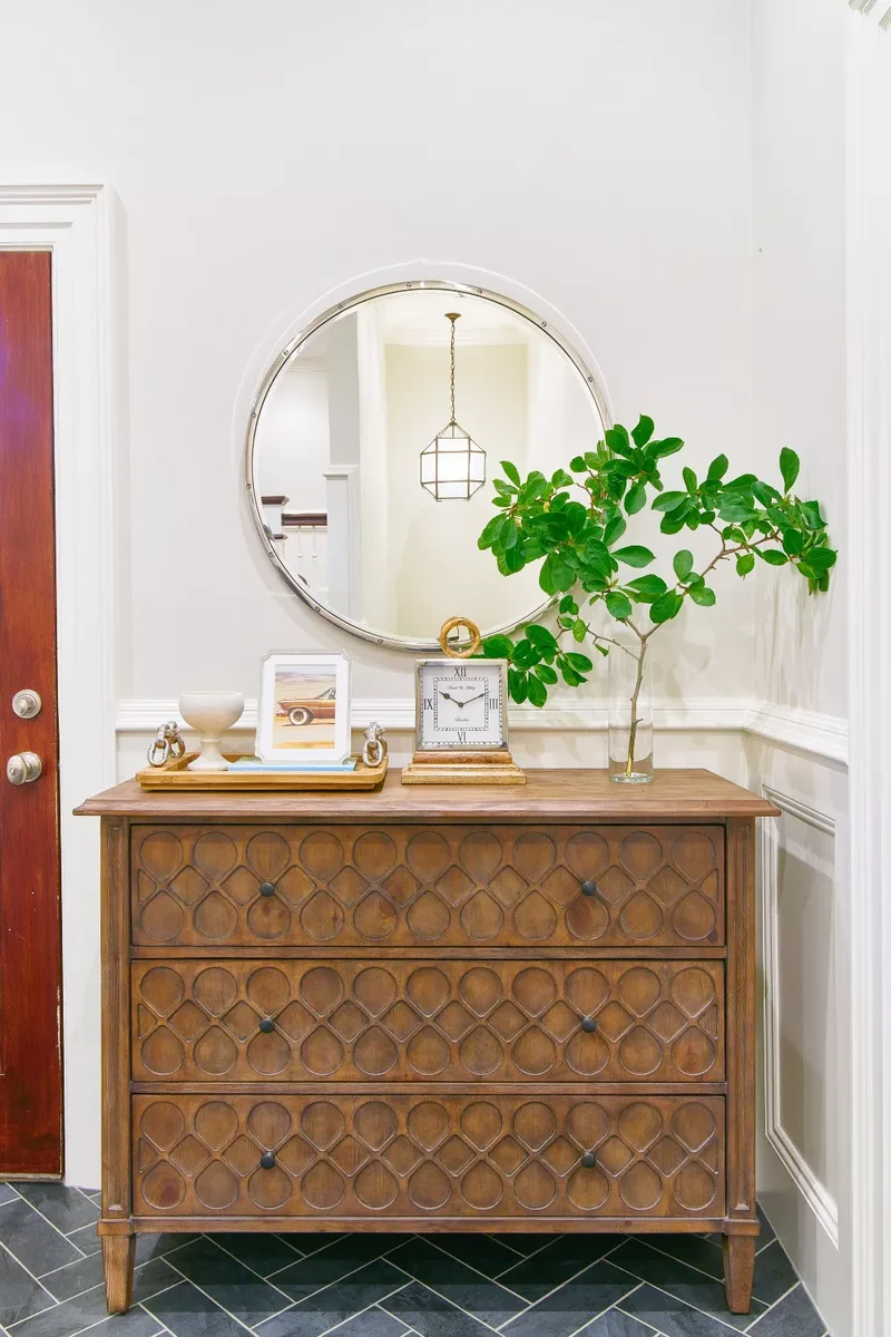 36 Beautiful Dresser Styling Ideas You Need to See Today 18 Add a Decorative Clock