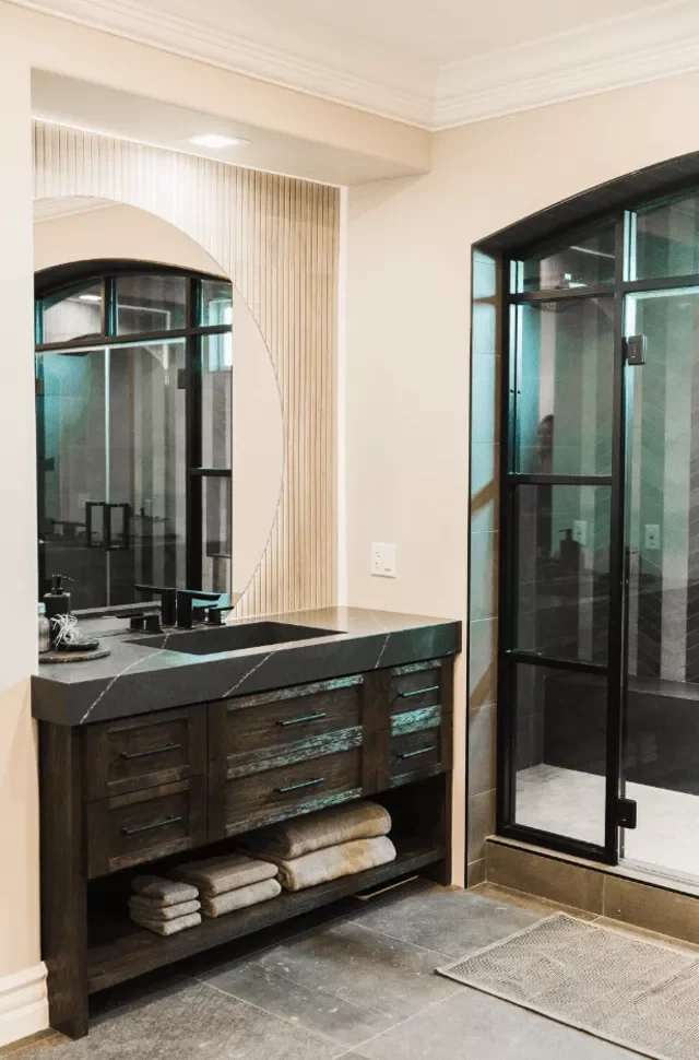 50 Moody Dark Bathroom Ideas for a Dramatic Transformation 9 Add a Little Iron