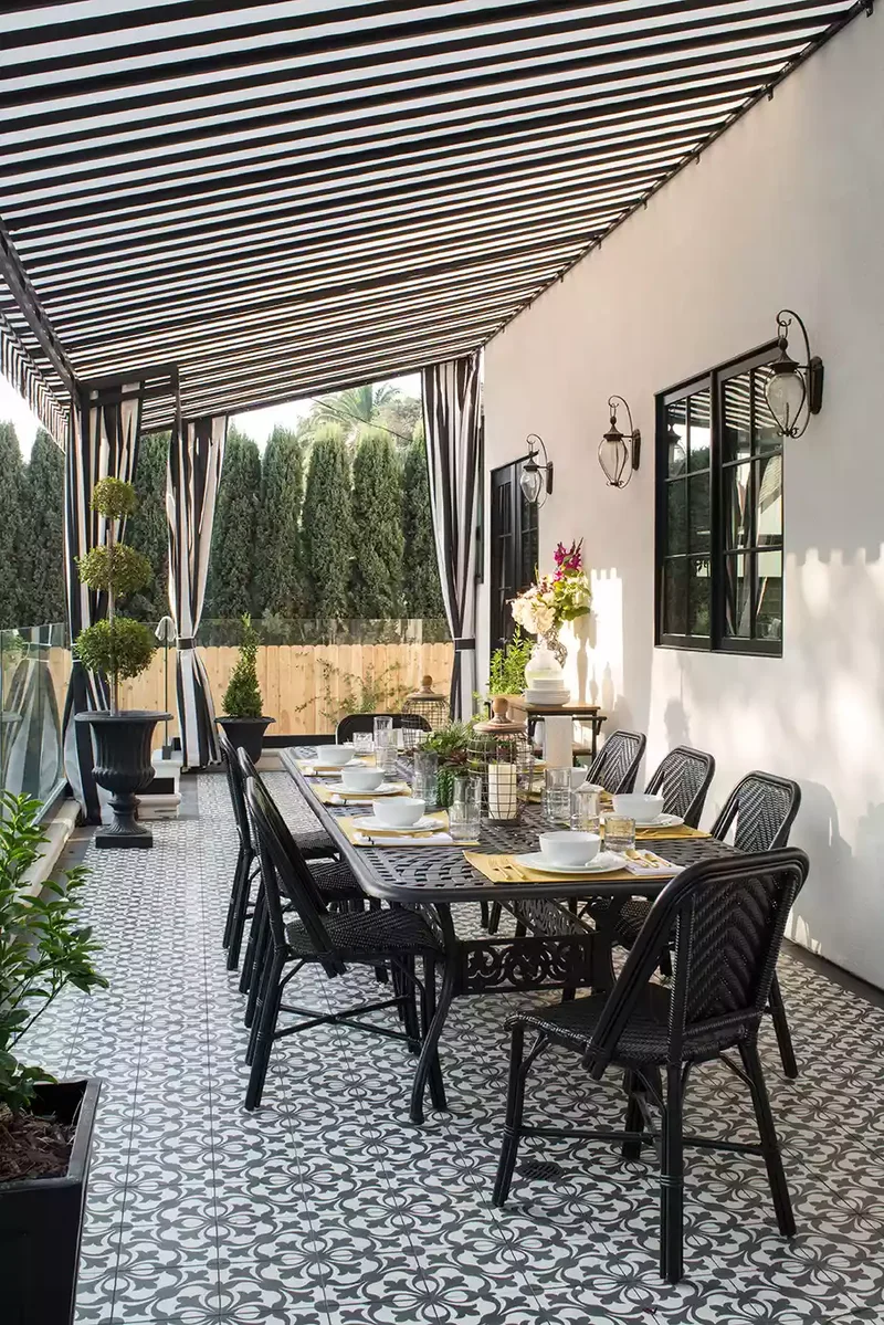 68 Patio Design Ideas That'll Have You Living Outdoors 27 Add a Striped Awning