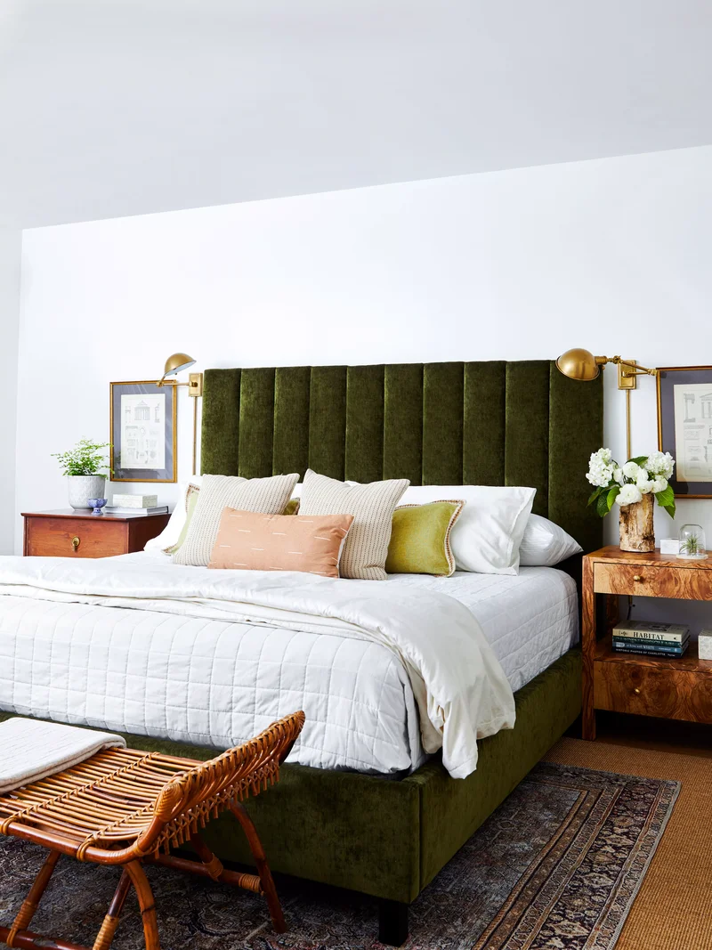 26 Green Bedroom Designs to Create Your Perfect Cozy Space 12 Add an Elegant Green Headboard