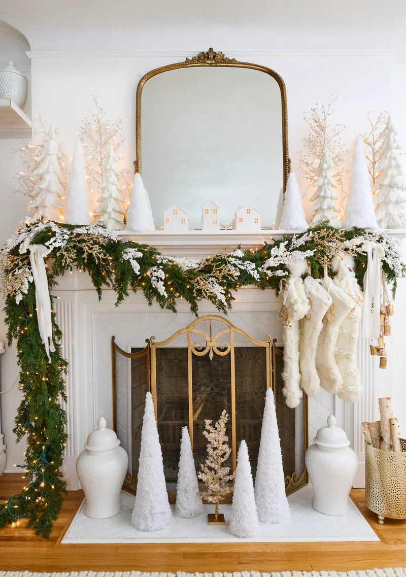 All-White Christmas Fireplace