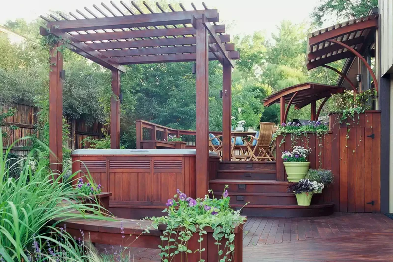 Asian Inspired Sanctuary Hot Tub Deck