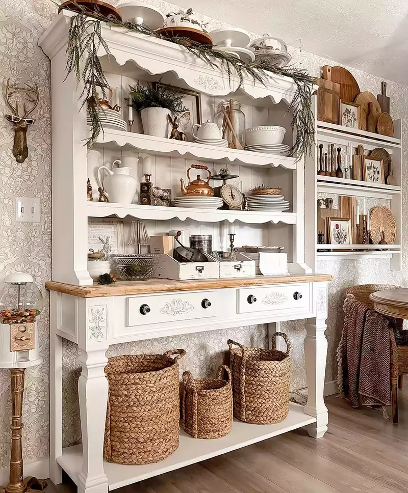 Baskets All Over in Farmhouse Kitchen