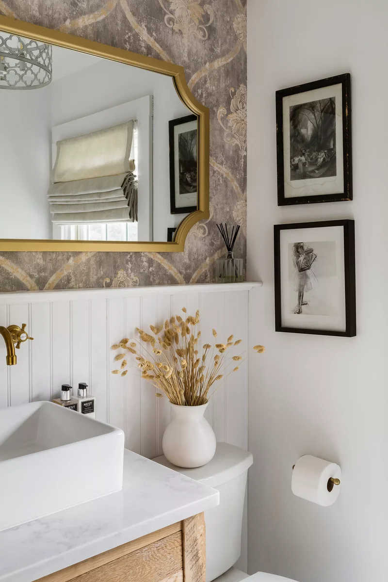 51 Stunning and Inspired Bathroom Wall Decoration Ideas 6 Bathroom with Beadboard and Wallpaper