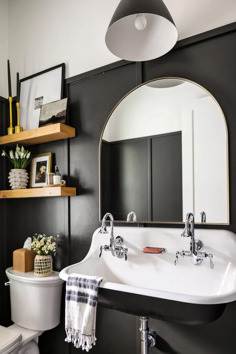 51 Stunning and Inspired Bathroom Wall Decoration Ideas 50 Bathroom with Black Wainscoting
