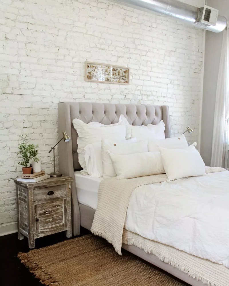40 White Bedroom Designs That Show This Color Is Far from Dull 31 Bedroom With White Brick Accent Wall