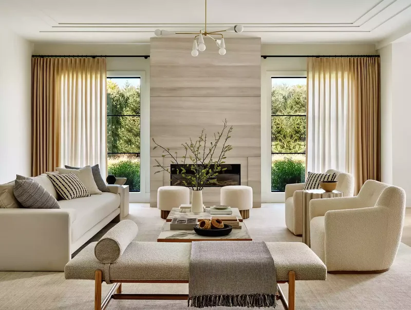 27 Sleek Linear Fireplace Ideas for Modern, Easy-Care Homes 5 Beige Stone Fireplace