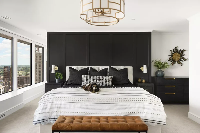 29 Neutral Bedroom Designs You'll Love Cozying Up In This Fall 13 Black Accent Wall