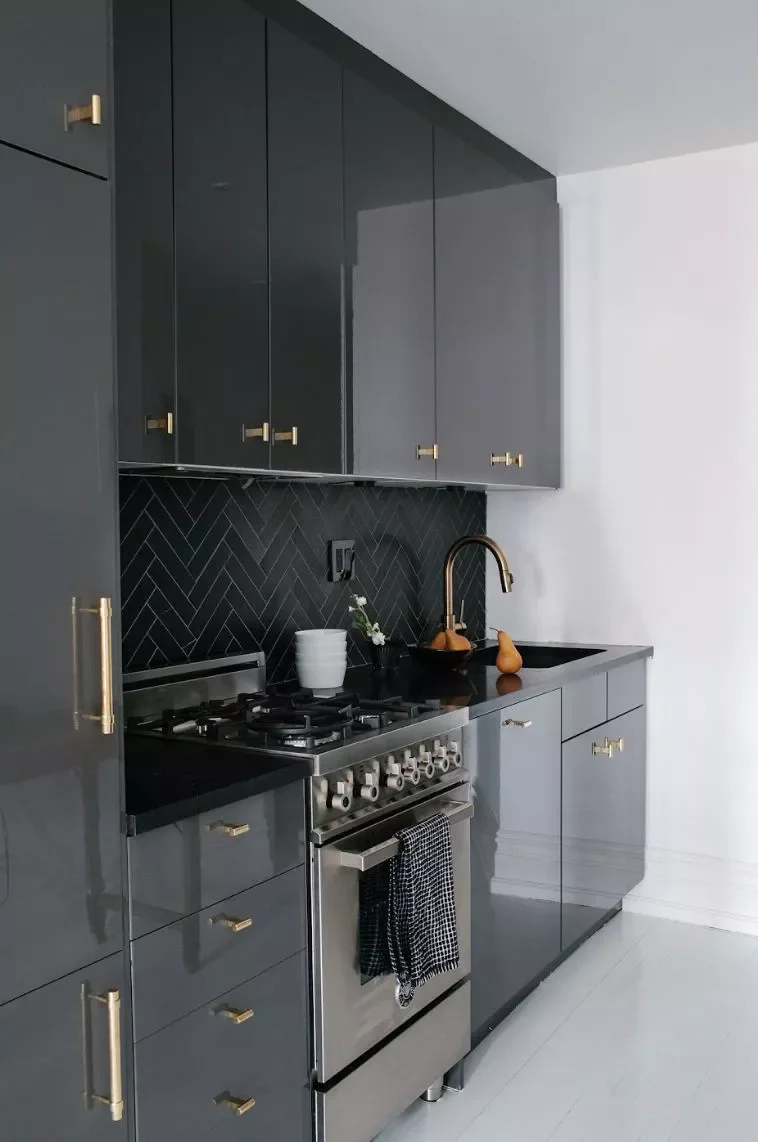 31 Kitchen Color Schemes for Every Style to Transform Your Space 3 Black + Gray + Rose Gold