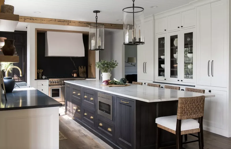 Black Kitchen Island With White Counters