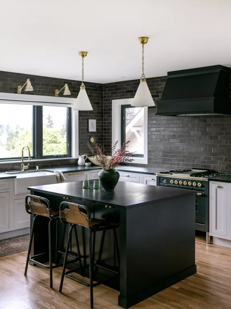 21 Moody Kitchen Ideas to Elevate Your Interior Style 6 Black Kitchen Island
