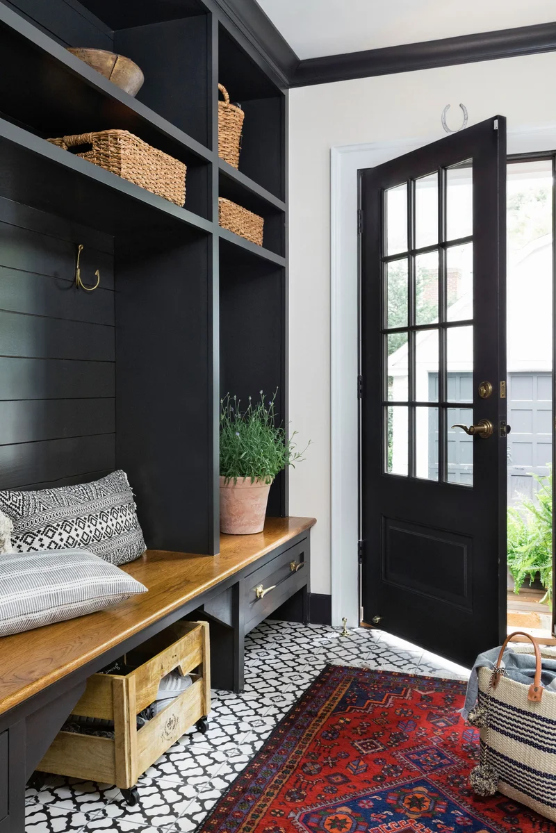 30 Stunning Black Home Decor Ideas Designer Experts Love 15 Black Mudroom Door and Built-Ins