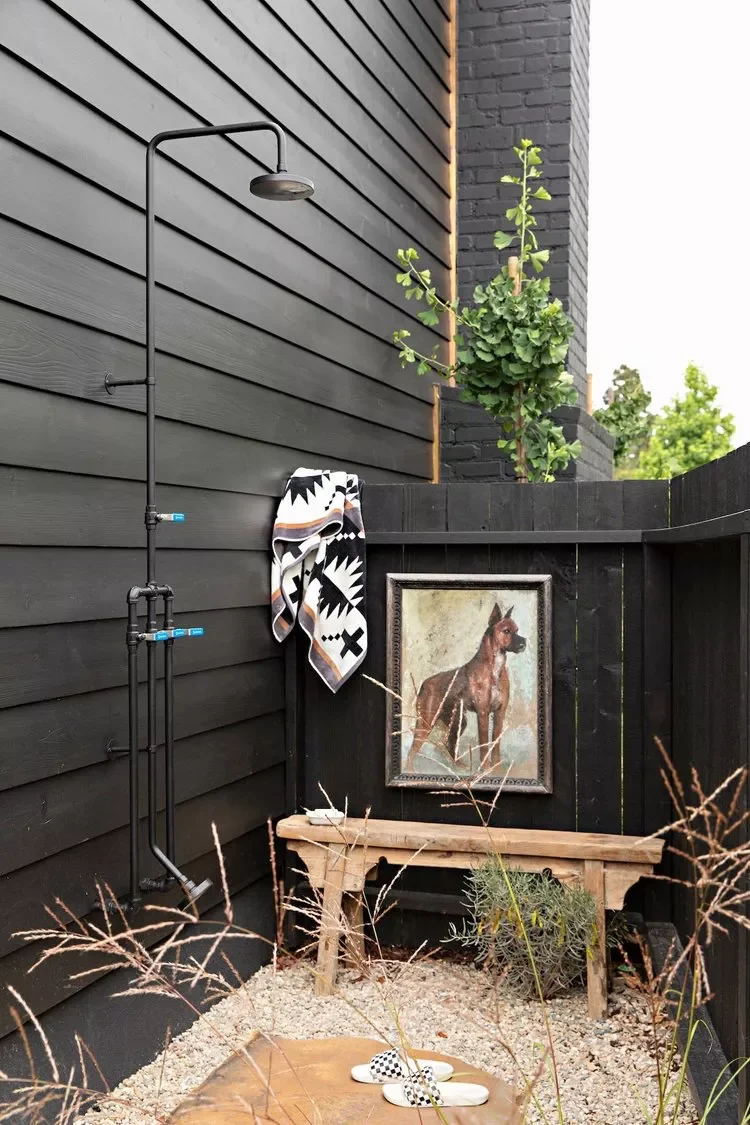 34 Beautiful Outdoor Shower Ideas for Backyards & Beach 4 Black Outdoor Shower