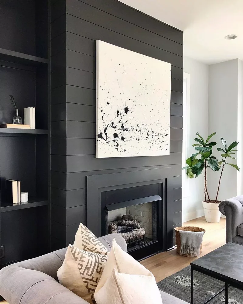 Black Shiplap Fireplace