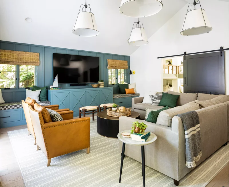 37 Accent Wall Ideas to Completely Transform Your Living Room 1 Blue Accent Wall with Built-In Storage