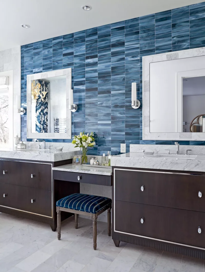 21 Beautiful Bathroom Backsplash Designs for Any Decor 20 Blue Bathroom Tile Backsplash