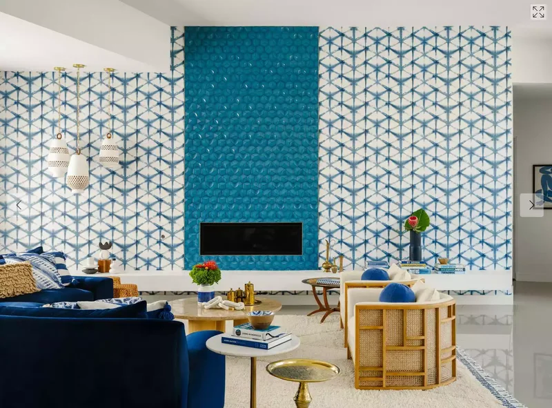 Blue Fireplace Wall