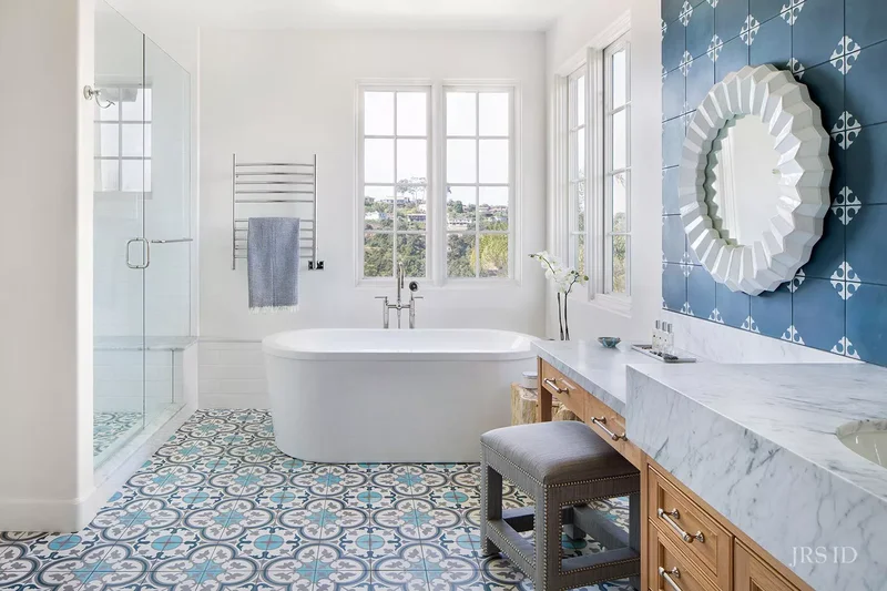 34 Beautiful Blue Bathroom Ideas for Any Style to Refresh 16 Blue Patterned Tiles