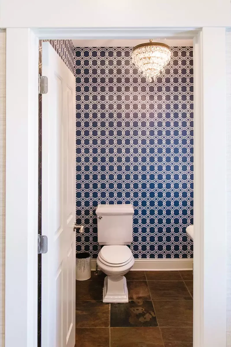 34 Beautiful Blue Bathroom Ideas for Any Style to Refresh 26 Blue Patterned Wallpaper