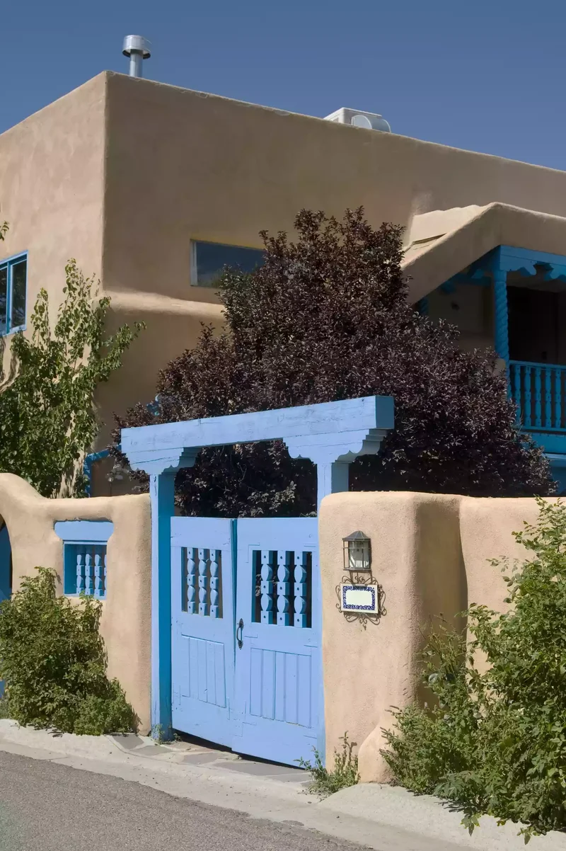 Blue Wood Spanish Style Driveway Entrance