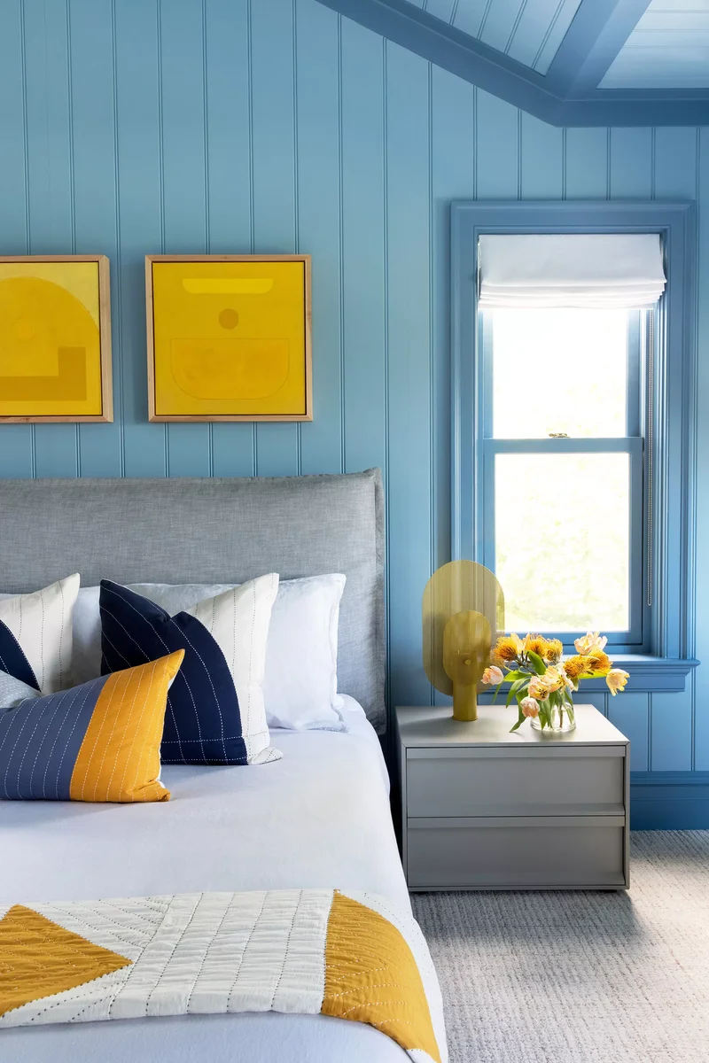30 Beautiful Blue and White Bedroom Ideas for Restful Style 19 Blue, Yellow, and White Bedroom