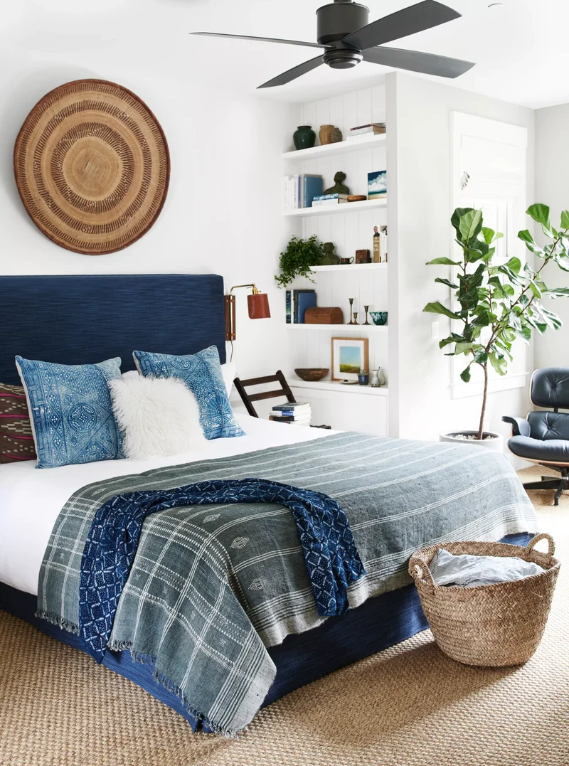 30 Beautiful Blue and White Bedroom Ideas for Restful Style 2 Blue and White Bedroom with Layered Textures