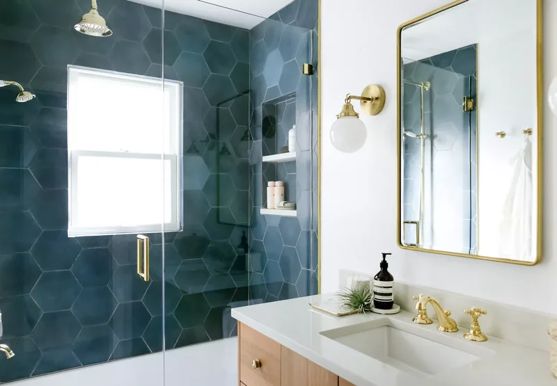 25 Stylish Shower Niche Ideas to Store Essentials Beautifully 19 Blue and White Shower Niche