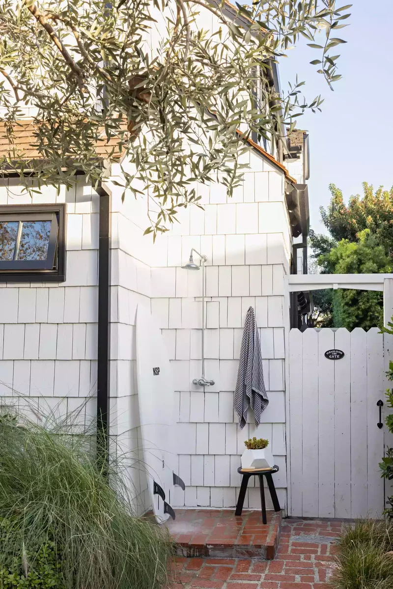 34 Beautiful Outdoor Shower Ideas for Backyards & Beach 34 Brick Floor Tile