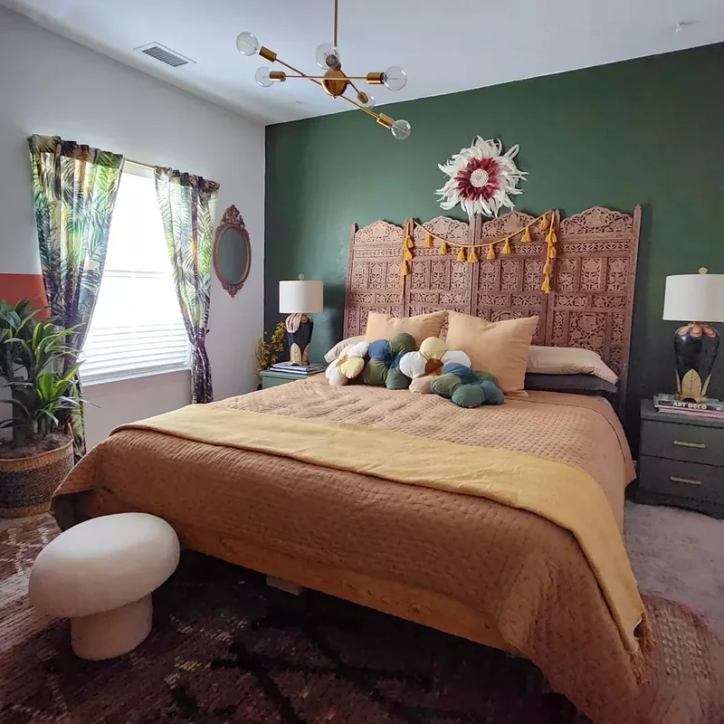 32 Dark Green Bedroom Designs to Inspire Your Next Makeover 20 Bring Bohemian Vibes