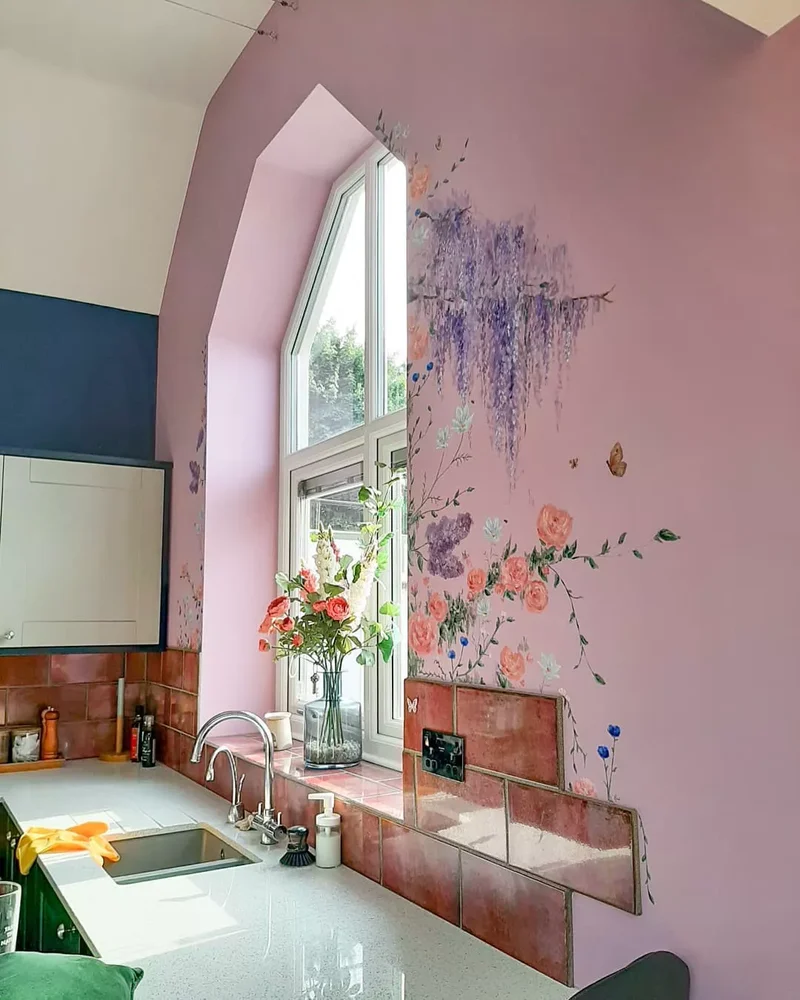 20 Beautiful Kitchen Accent Wall Ideas to Transform Your Space 20 Bring the Outdoors in With a Floral Design