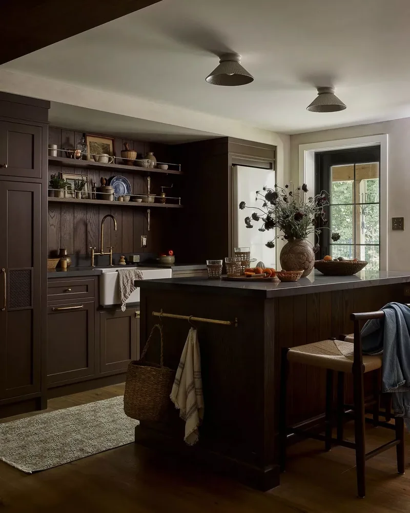 21 Moody Kitchen Ideas to Elevate Your Interior Style 17 Brown Stained Wood Paneling