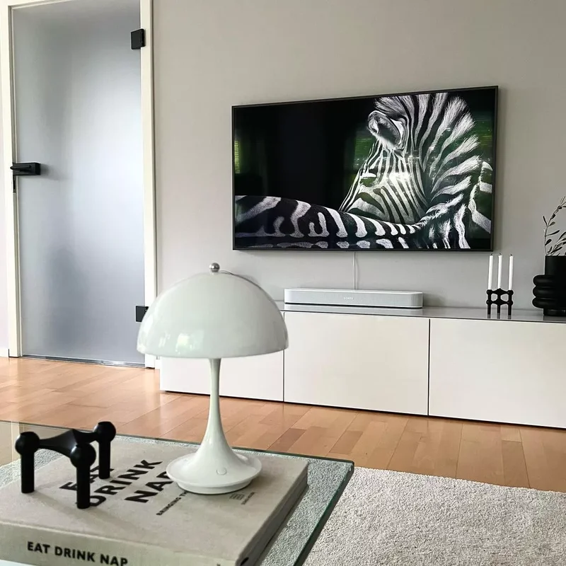 30 Black-and-White Living Room Ideas That Look Stunning 27 Change Your TV Screensaver